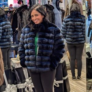 Women's Blue Chinchilla Fur Jacket Real Chinchilla